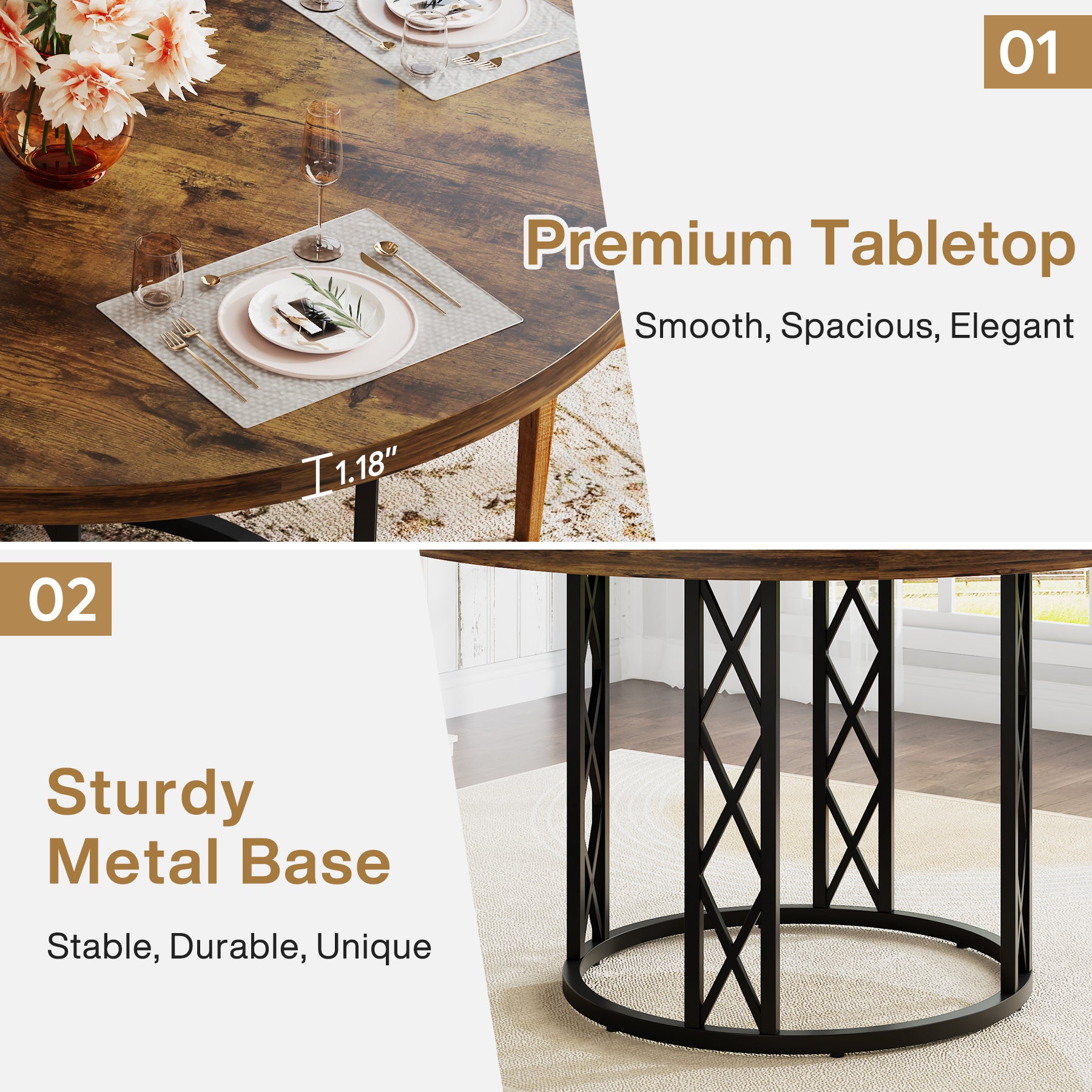 47" Round Dining Table for 4 People
